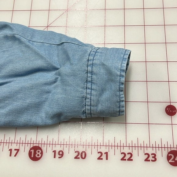 ZARA Denim Chambray V-Neck Tab SLV Tencel Casual Boho Office Boyfriend Shirt M - Picture 12 of 16